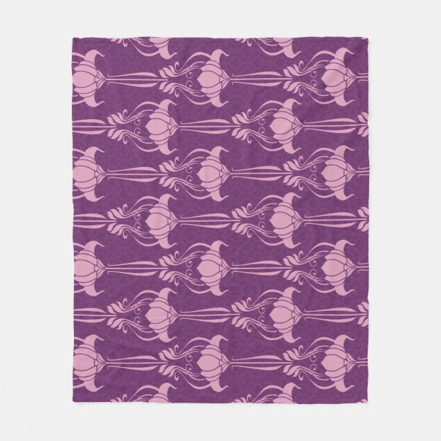 Floral Wallpaper Pink Violet Design Fleece Blanket (Front)