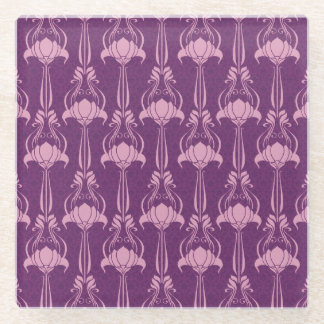 Floral Wallpaper Pink Violet Design Glass Coaster