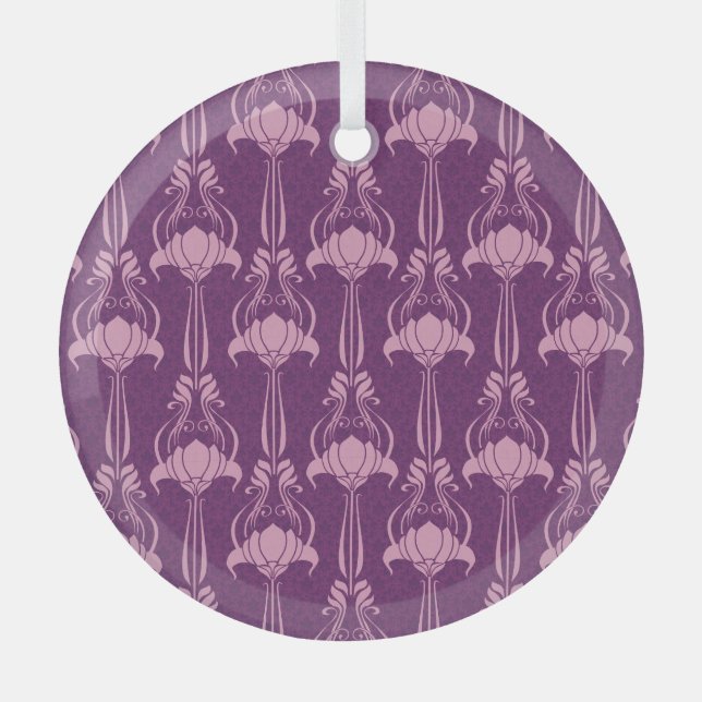 Floral Wallpaper Pink Violet Design Glass Tree Decoration (Front)