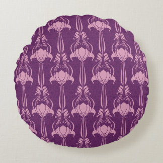 Floral Wallpaper Pink Violet Design Round Cushion