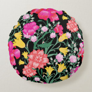 Floral Wallpaper with Big Flowers. Seamless Patter Round Cushion