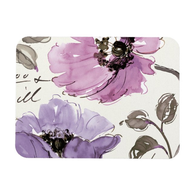 Floral Waltz Plum Watercolor Flowers Magnet (Horizontal)