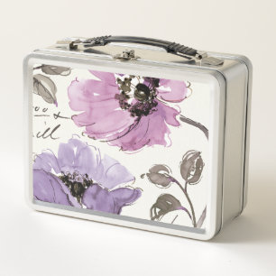 Floral Waltz Plum Watercolor Flowers Metal Lunch Box