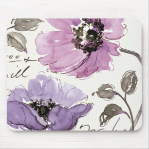 Floral Waltz Plum Watercolor Flowers Mouse Mat