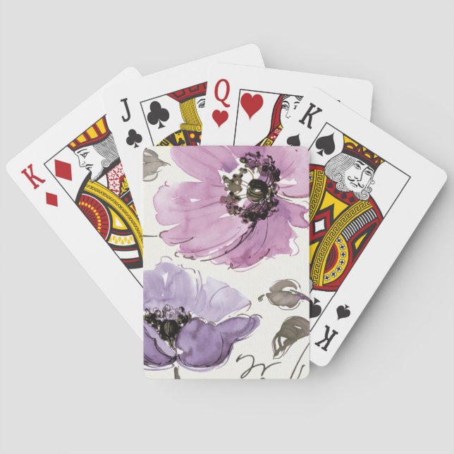 Floral Waltz Plum Watercolor Flowers Playing Cards (Back)