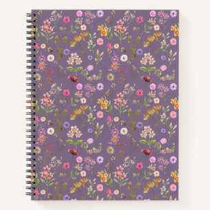 floral water color pattern- pink, purple, green- notebook