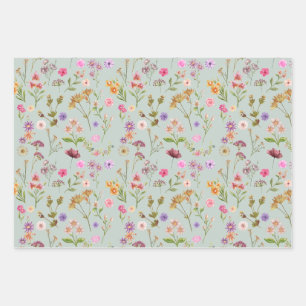 floral water color pattern- pink, purple, green- wrapping paper sheet