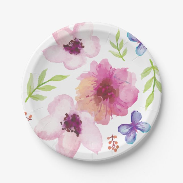 Floral Water Colour Paper Plates (Front)