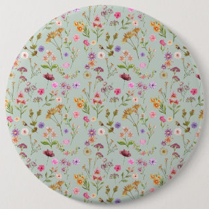 floral water colour pattern- pink, purple, green- 6 cm round badge