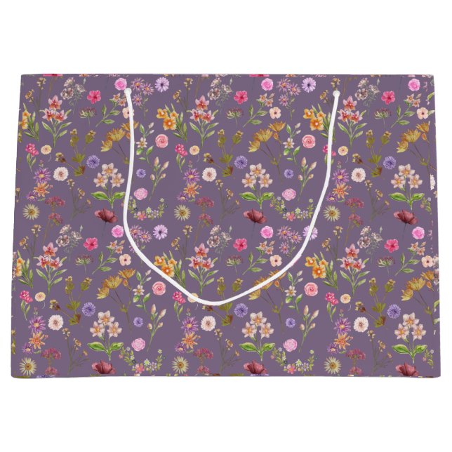 floral water colour pattern- pink, purple, green- large gift bag (Front)