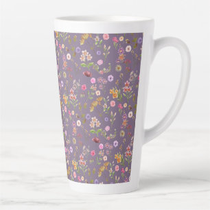 floral water colour pattern- pink, purple, green- latte mug