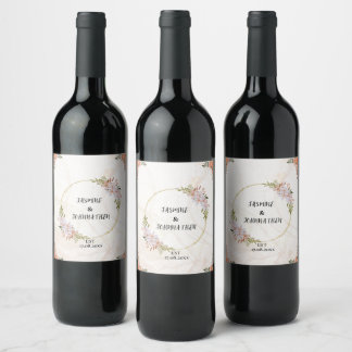 Floral Water colour red and white flowers Wedding Wine Label