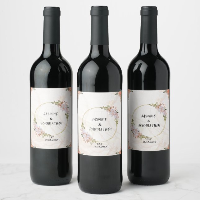 Floral Water colour red and white flowers Wedding Wine Label (Bottles)
