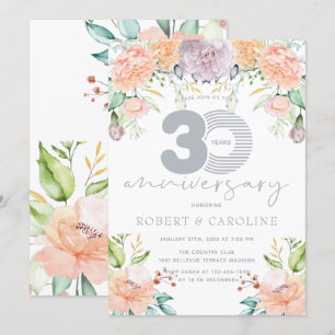 Floral Watercolor 30th Wedding Anniversary Invitation