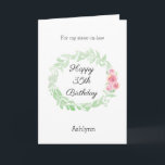 Floral Watercolor 35th Birthday Card<br><div class="desc">A pretty personalised 35th birthday card featuring a watercolor laurel and flowers, which you will be able to easily personalise the front with her name. The inside message of this pretty birthday card reads a heartfelt message, which you can also personalise if you wanted. The back has the same watercolor...</div>
