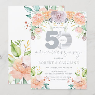 Floral Watercolor 50th Wedding Anniversary Invitation