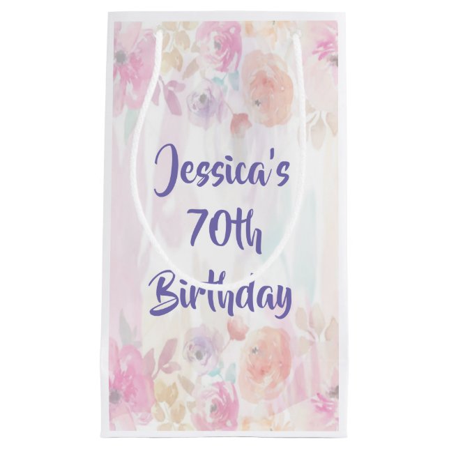 Floral Watercolor 70th Birthday Small Gift Bag (Front)