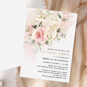 Floral Watercolor 75th Birthday Party Rose Gold