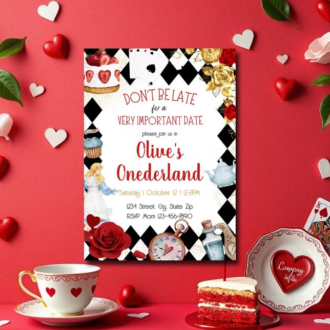 Floral Watercolor Alice in Onederland Birthday Invitation (Creator Uploaded)