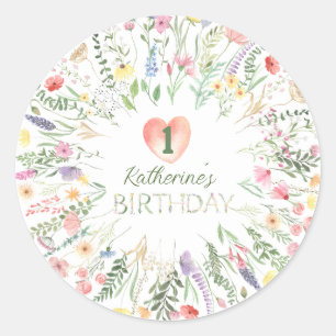 Floral Watercolor Alphabet ABC Birthday Classic Round Sticker