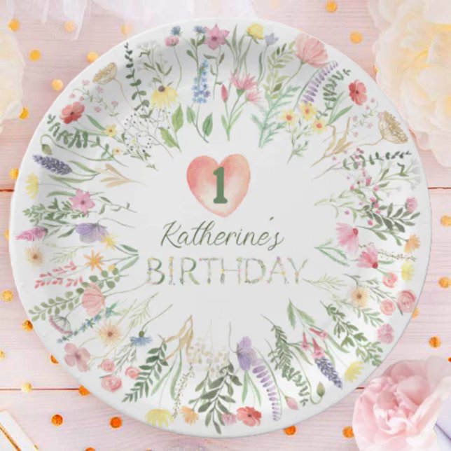 Floral Watercolor Alphabet ABC Birthday Paper Plate (Creator Uploaded)