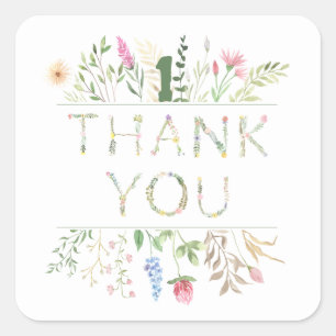 Floral Watercolor Alphabet ABC Birthday  Square Sticker