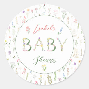 Floral Watercolor Alphabet Baby Shower Classic Round Sticker