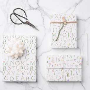 Floral Watercolor Alphabet Baby Shower Gift Wrap 