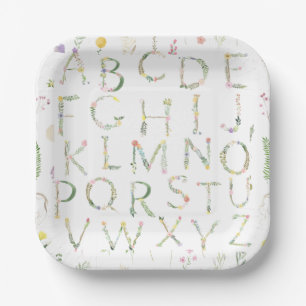 Floral Watercolor Alphabet Paper Plate
