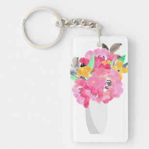 Floral Watercolor Art Key Ring