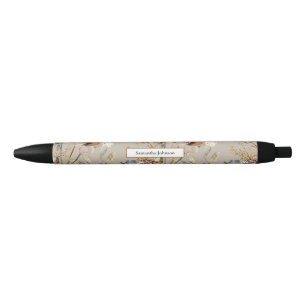Floral Watercolor Autumn Wildflowers Black Ink Pen