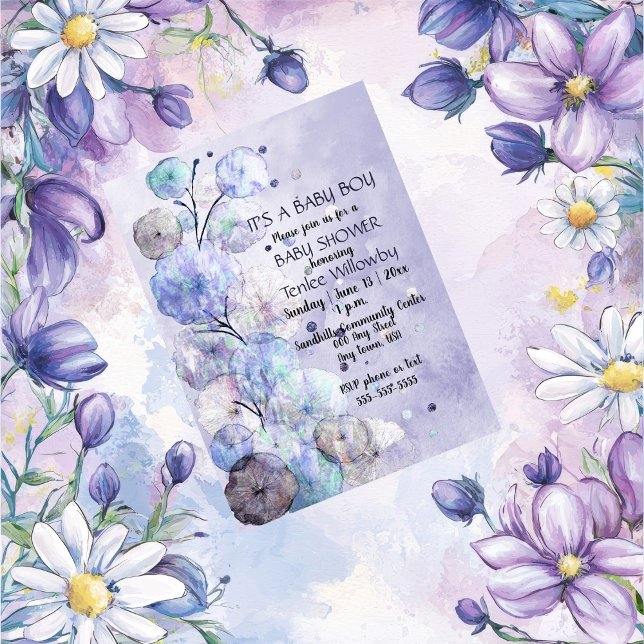 Floral Watercolor Baby Boy Shower Invitation (Creator Uploaded)