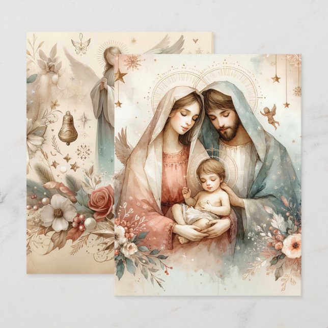 Floral Watercolor Baby Jesus Printable Cardstock Invitation (Front/Back)
