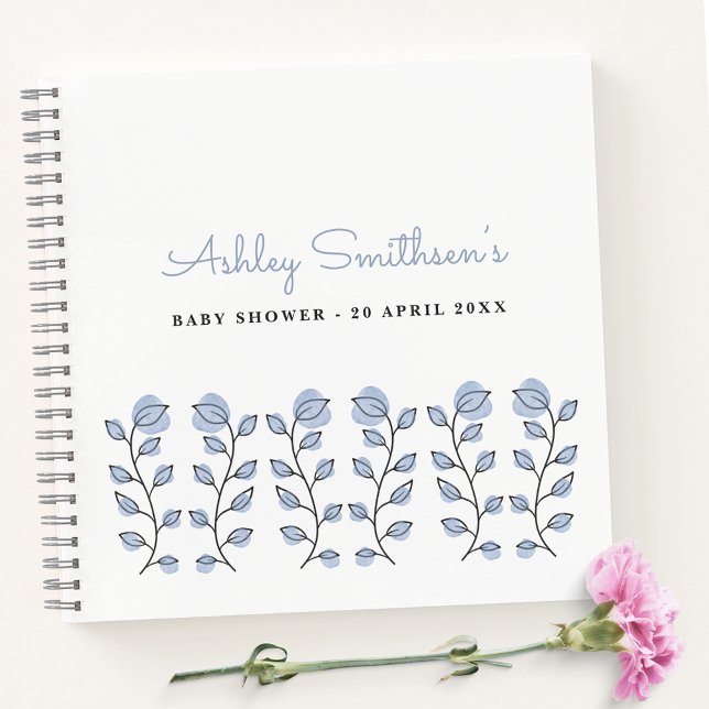 Floral Watercolor Baby Shower (Blue) Guest Book (Creator Uploaded)