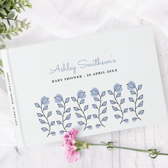 Floral Watercolor Baby Shower (Blue) Guest Book (Creator Uploaded)