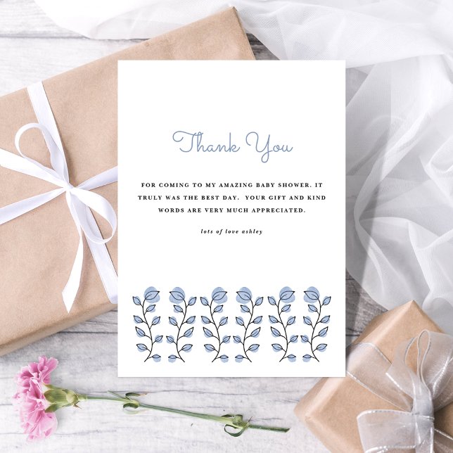Floral Watercolor Baby Shower Blue Thank You Cards (Creator Uploaded)