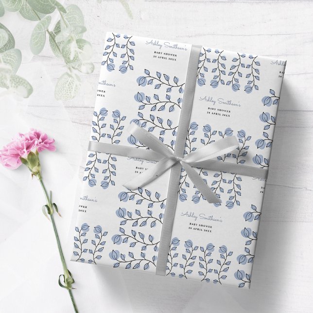 Floral Watercolor Baby Shower (Blue) Wrapping Paper (Creator Uploaded)