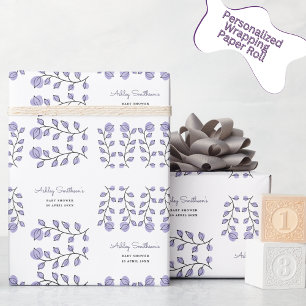 Floral Watercolor Baby Shower (Lavender) Wrapping Paper