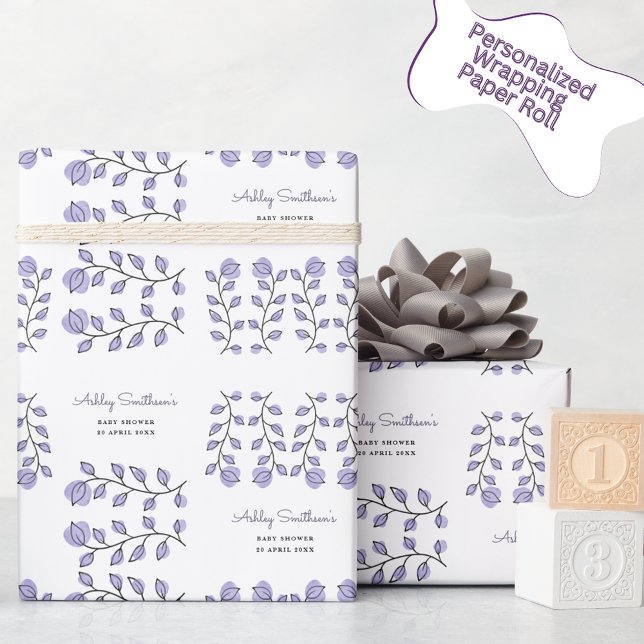 Floral Watercolor Baby Shower (Lavender) Wrapping Paper (Creator Uploaded)