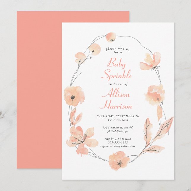 Floral Watercolor Baby Sprinkle Invitation (Front/Back)