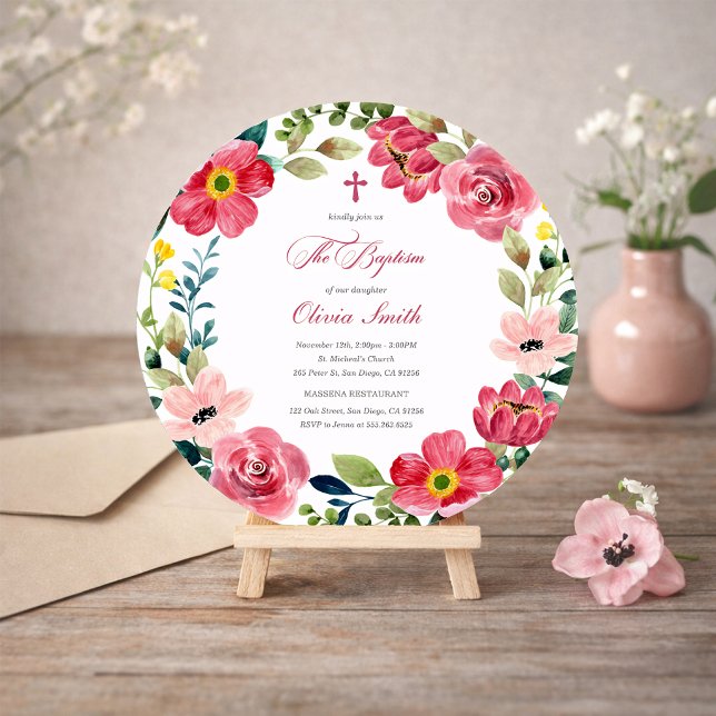Floral Watercolor Baptism  Invitation (Creator Uploaded)