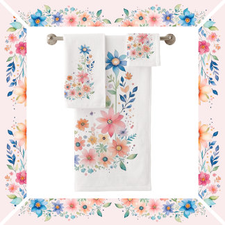 Floral Watercolor Bath Towel Set