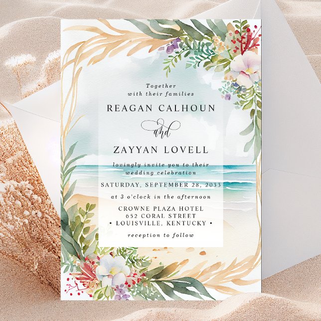 Floral Watercolor Beach Scene Summer Wedding Invitation (Creator Uploaded)