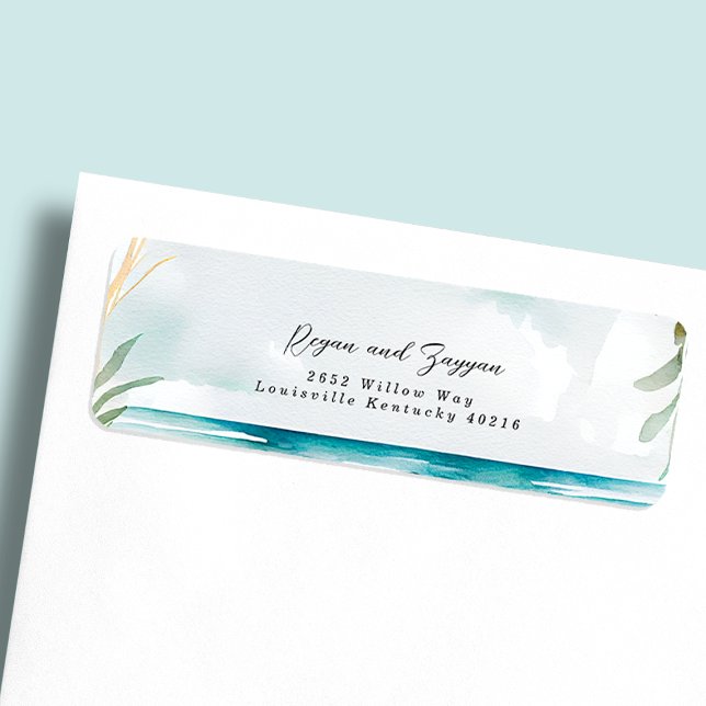 Floral Watercolor Beach Scene Wedding Address (Creator Uploaded)