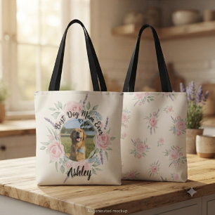 Floral Watercolor Best Dog Mum Ever Photo Tote Bag
