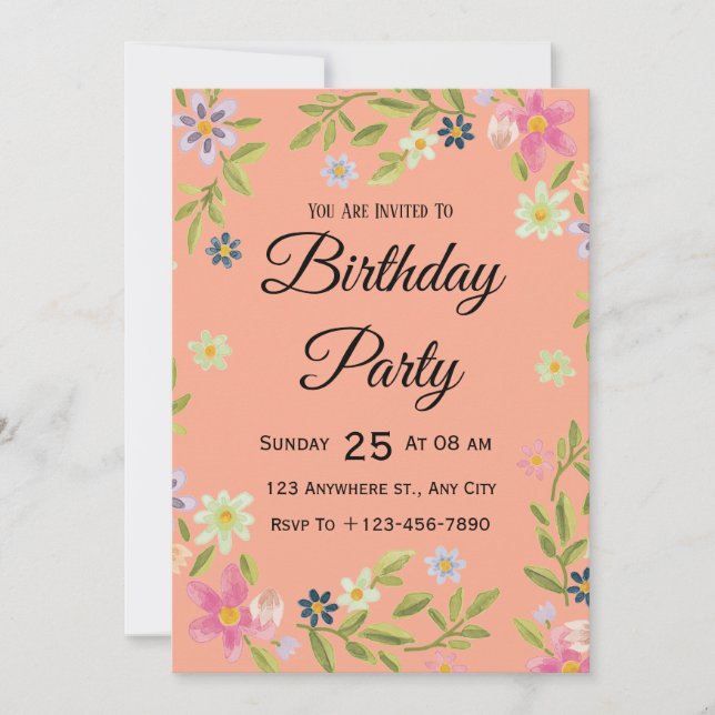 Floral Watercolor Birthday Invitation (Front)