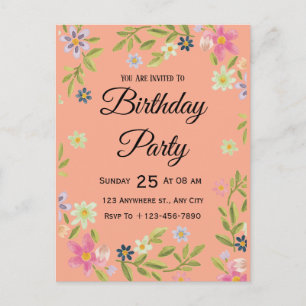 Floral Watercolor Birthday Postcard