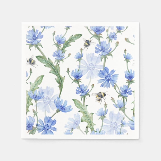 Floral Watercolor Blue Birthday Shower Napkin (Front)