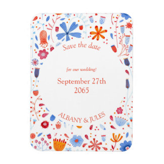 Floral Watercolor Blue Orange Save the Date Magnet