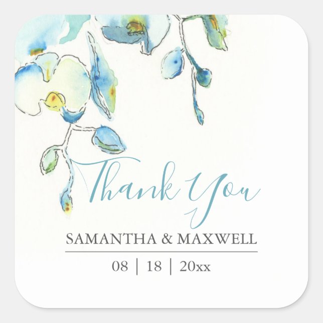 Floral Watercolor Blue Orchid Favour Stickers (Front)